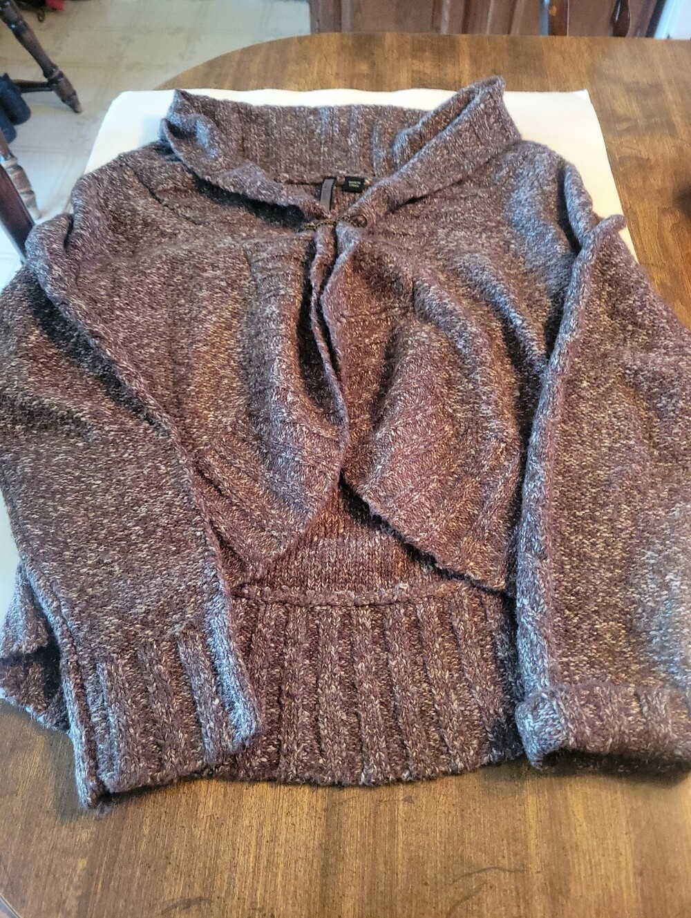 NINE WEST Cozy Shawl-Collar Sweater - Brown Heather
